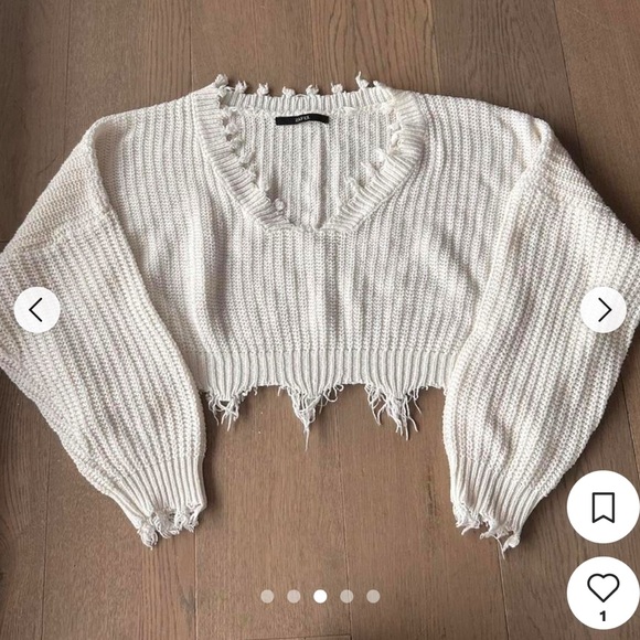 Distressed cropped white off shoulder Sweater - Picture 6 of 6